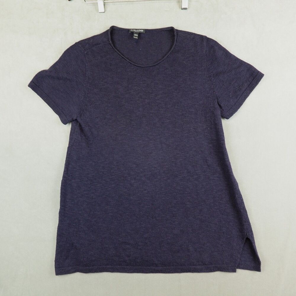 Eileen Fisher Tunic Top Organic Linen Blend PM Petite Knit Short Sleeves